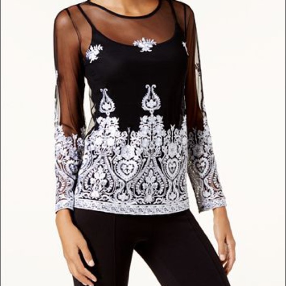 I.N.C. Embroidered Sheer Top